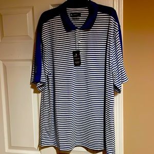 Blue and white striped golf techno dry shirt, men’s XXL